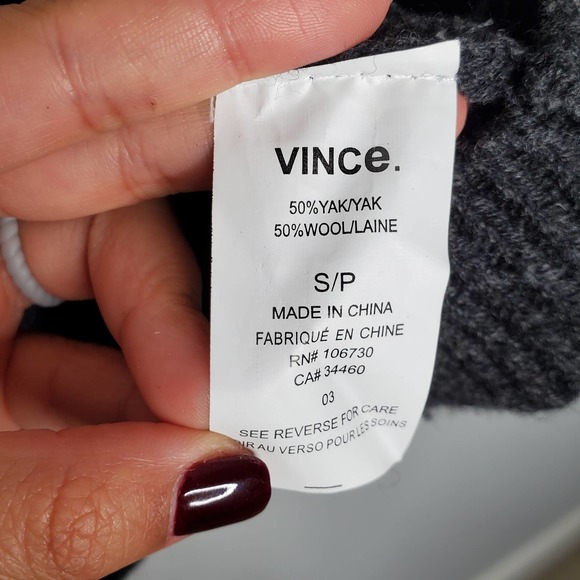 VINCE Grey Black Colorblock Cable Knit Crewneck Knit Sweater Sz S - Picture 7 of 8